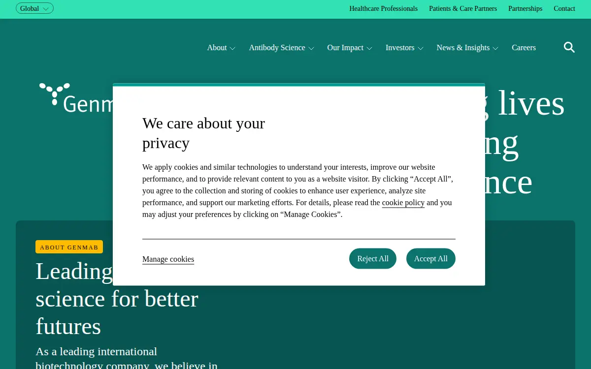 Homepage of Genmab US INC