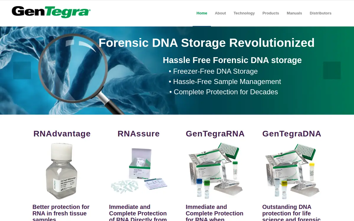 Homepage of Gentegra LLC