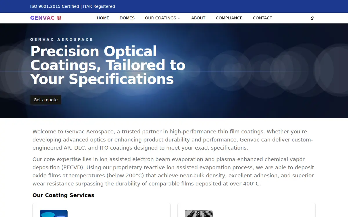 Homepage of Genvac Aerospace, INC.