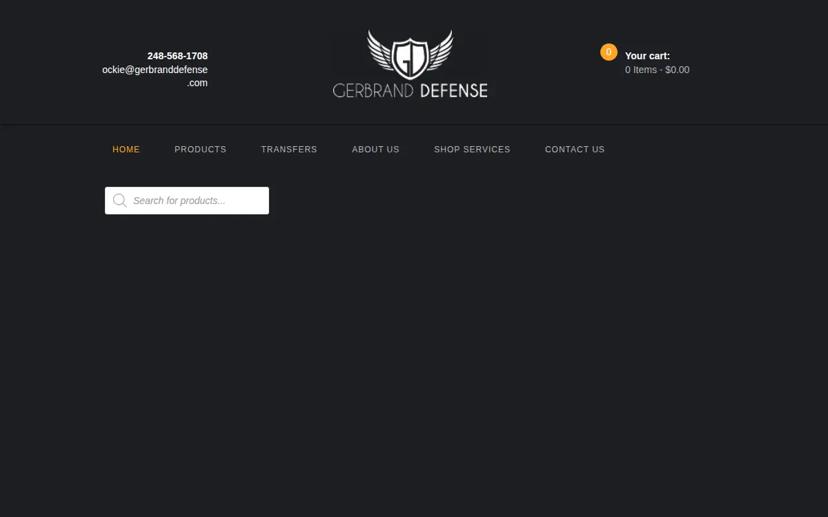 Homepage of Gerbrand Defense, LLC