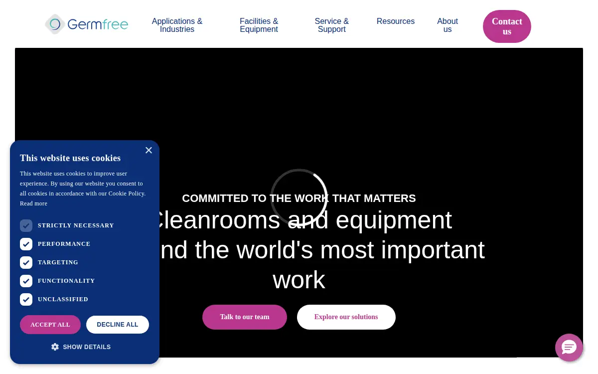 Homepage of Germfree Laboratories, LLC