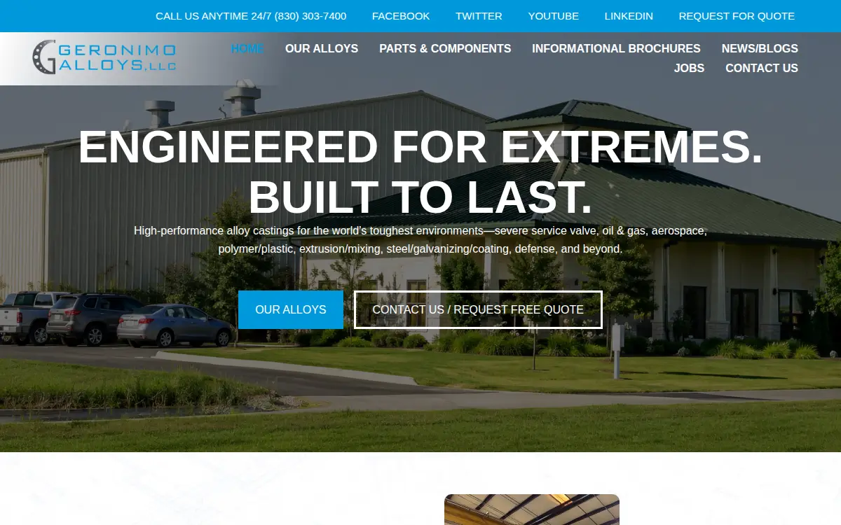 Homepage of Geronimo Alloys, LLC