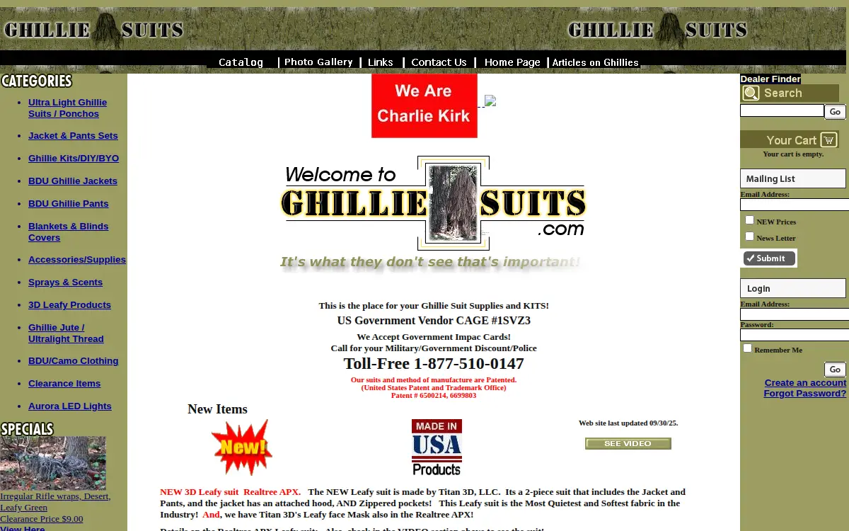 Homepage of Ghillie Suits.com INC.