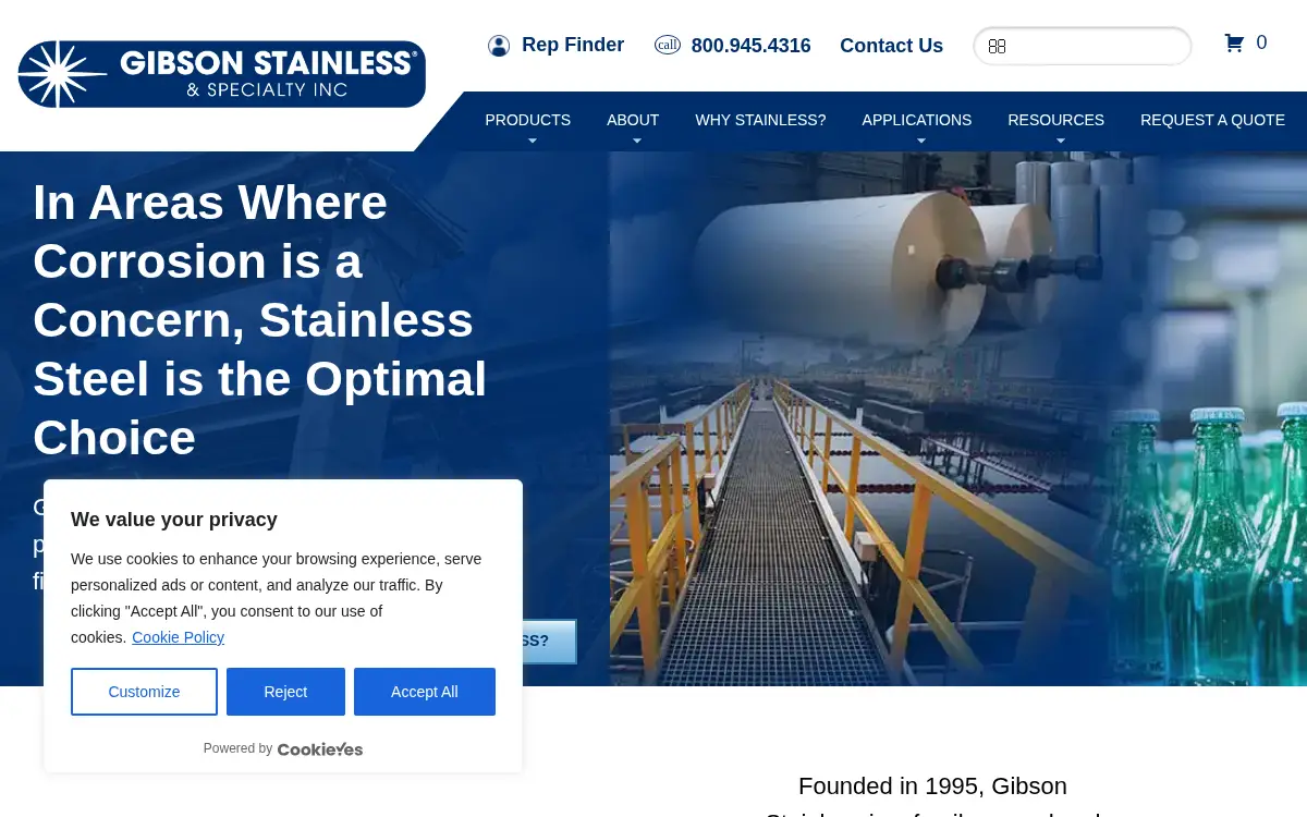 Homepage of Gibson Stainless & Specialty, INC.