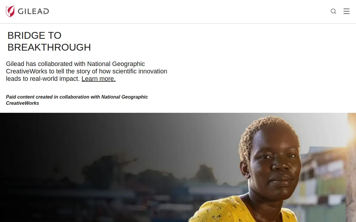 Homepage of Gilead Sciences INC