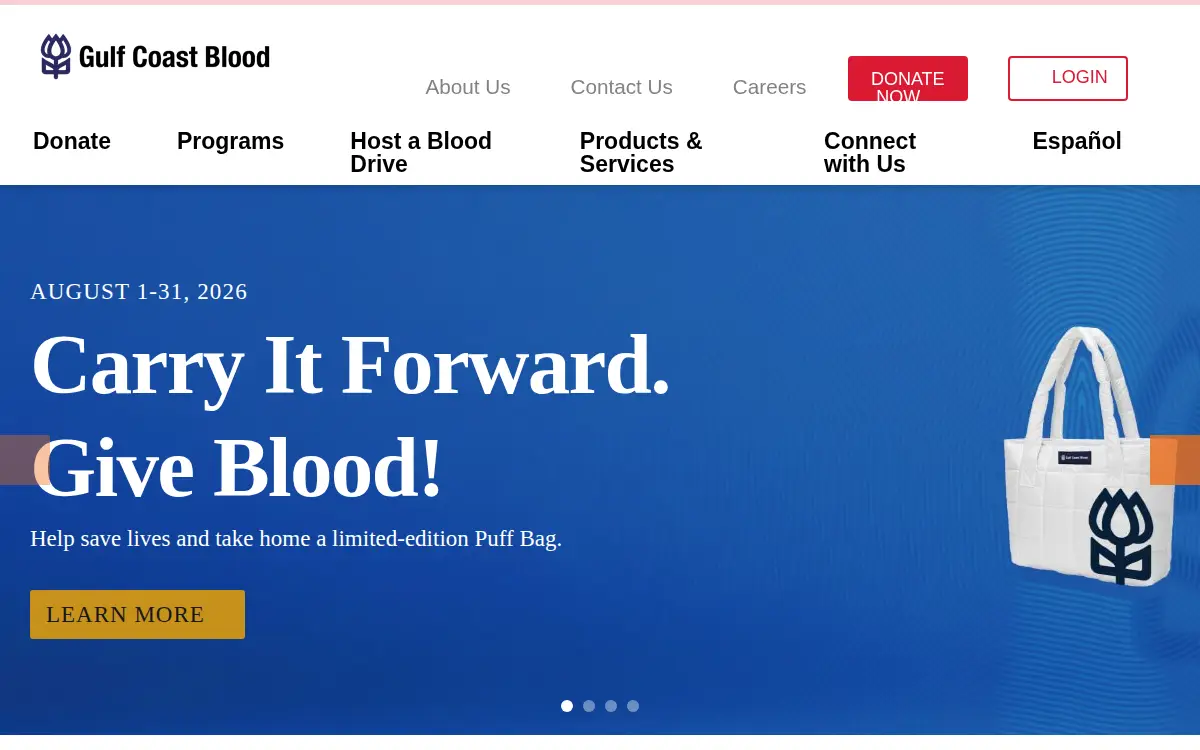 Homepage of Gulf Coast Regional Blood Center