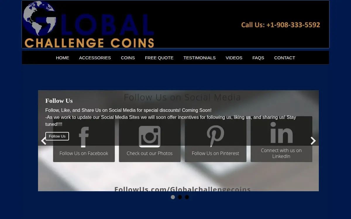 Homepage of Global Challenge Coins LLC