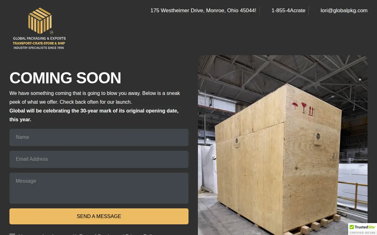 Homepage of Global Packaging & Exports, INC.