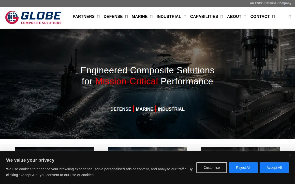 Homepage of Globe Composite Solutions, LLC