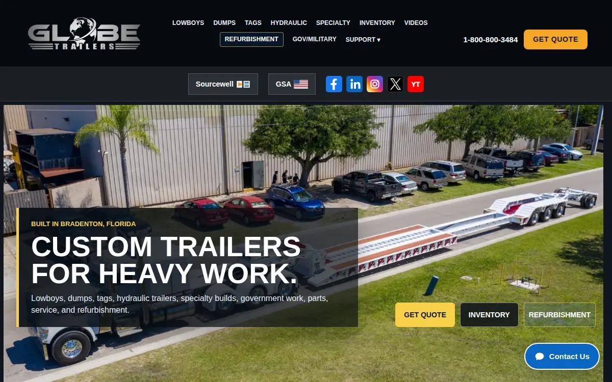 Homepage of Globe Trailer Manufacturing, INC