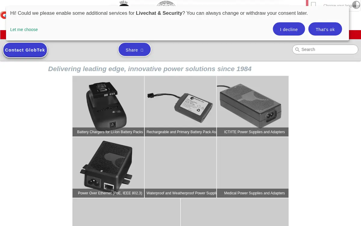 Homepage of Globtek, INC.