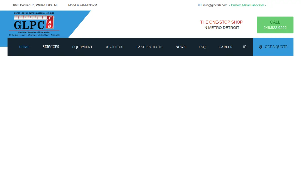 Homepage of Great Lakes Powder Coating LLC