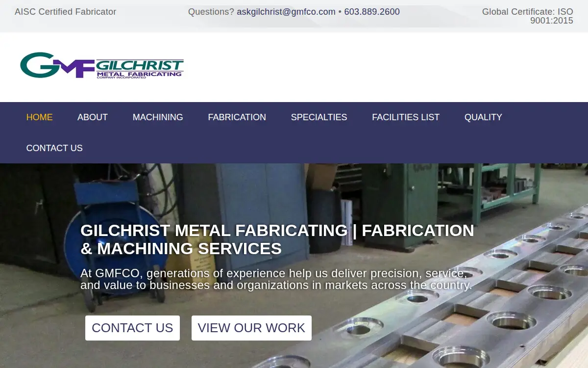 Homepage of Gilchrist Metal Fabricating CO INC