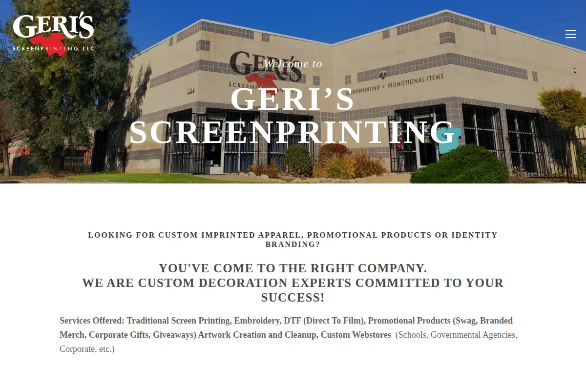 Homepage of Geri's Screenprinting, LLC