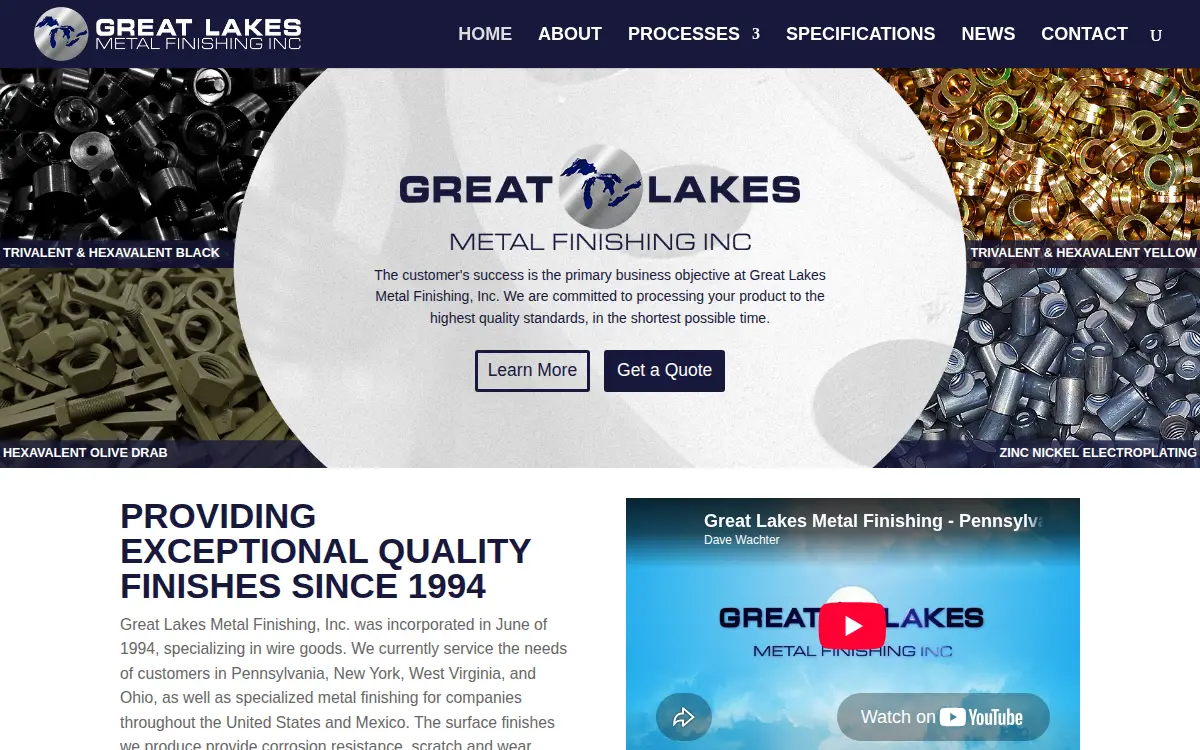 Homepage of Great Lakes Metal Finishing, INC