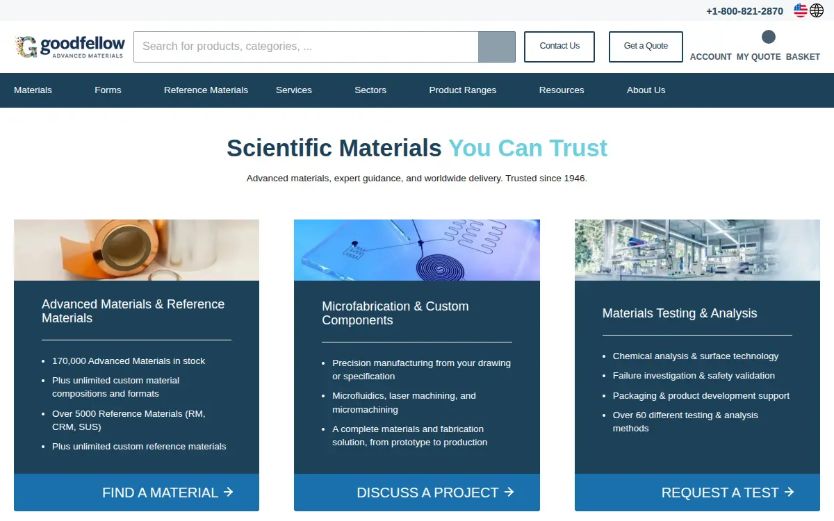 Homepage of Goodfellow Corporation