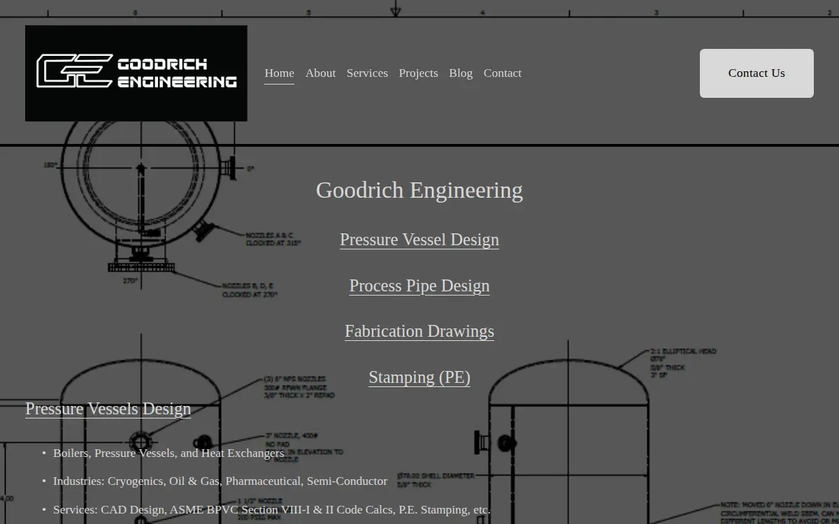 Homepage of Goodrich Engineering LLC