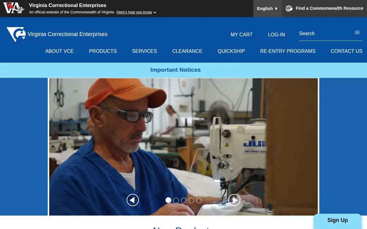 Homepage of Department of Corrections Virginia
