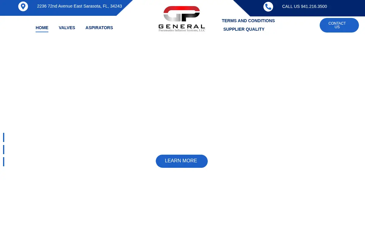 Homepage of General Pneumatics Inflation Systems, LLC