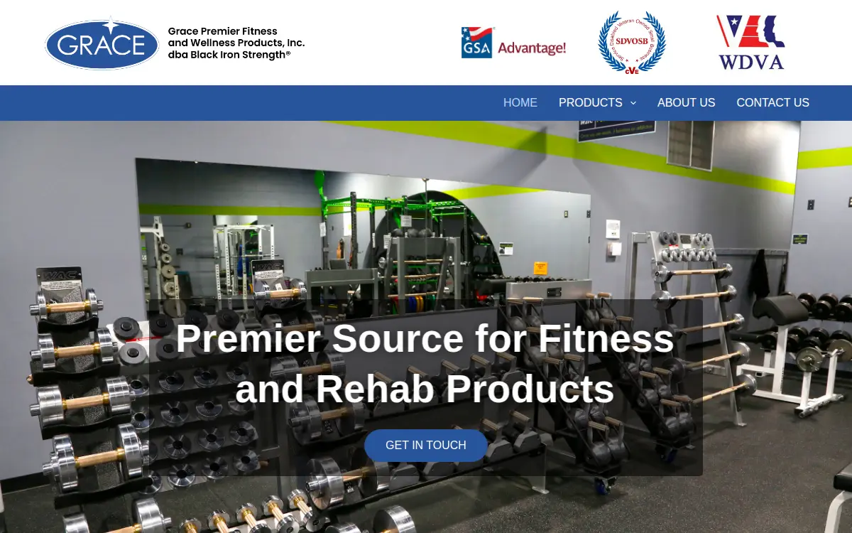 Homepage of Grace Premier Fitness & Wellness Products, INC.