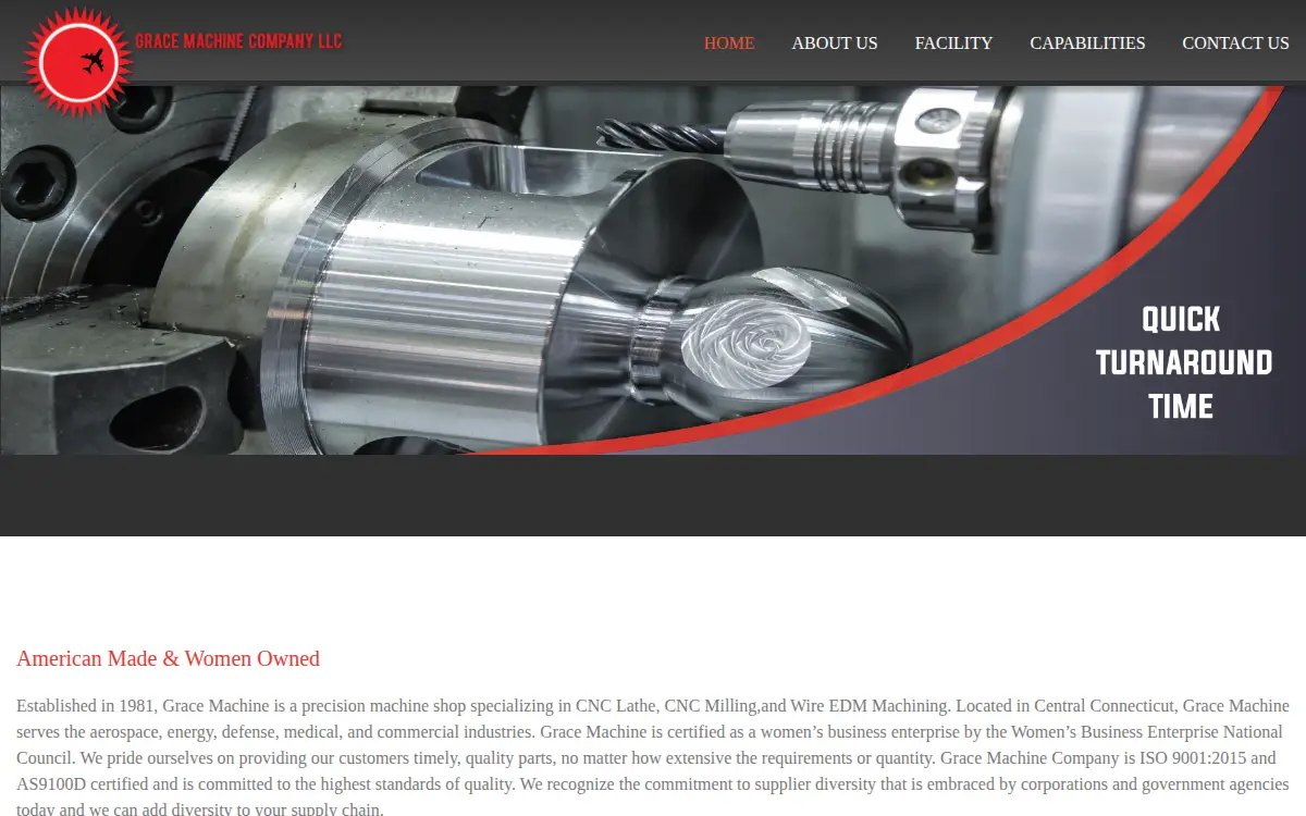 Homepage of Grace Machine Co, LLC