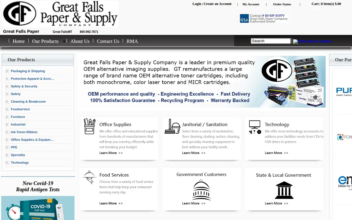 Homepage of Great Falls Paper Company
