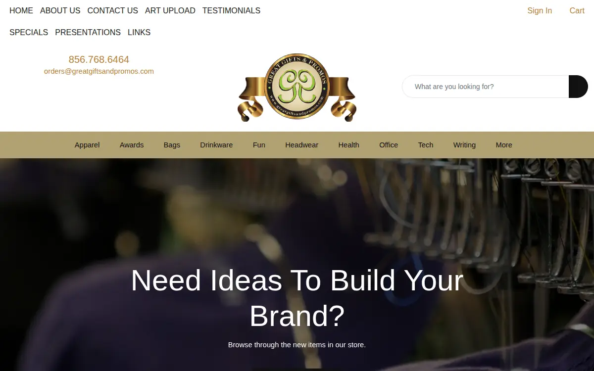 Homepage of Great Gifts and Promos, LLC