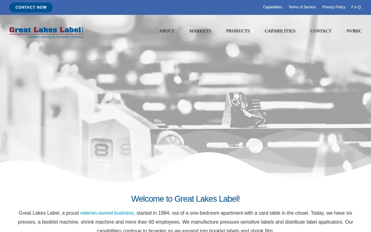 Homepage of Great Lakes Label, LLC