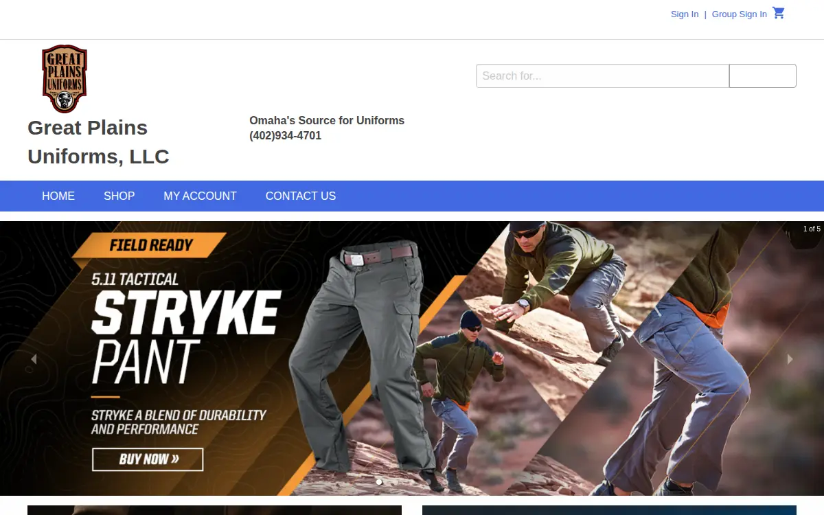 Homepage of Great Plains Uniforms, LLC