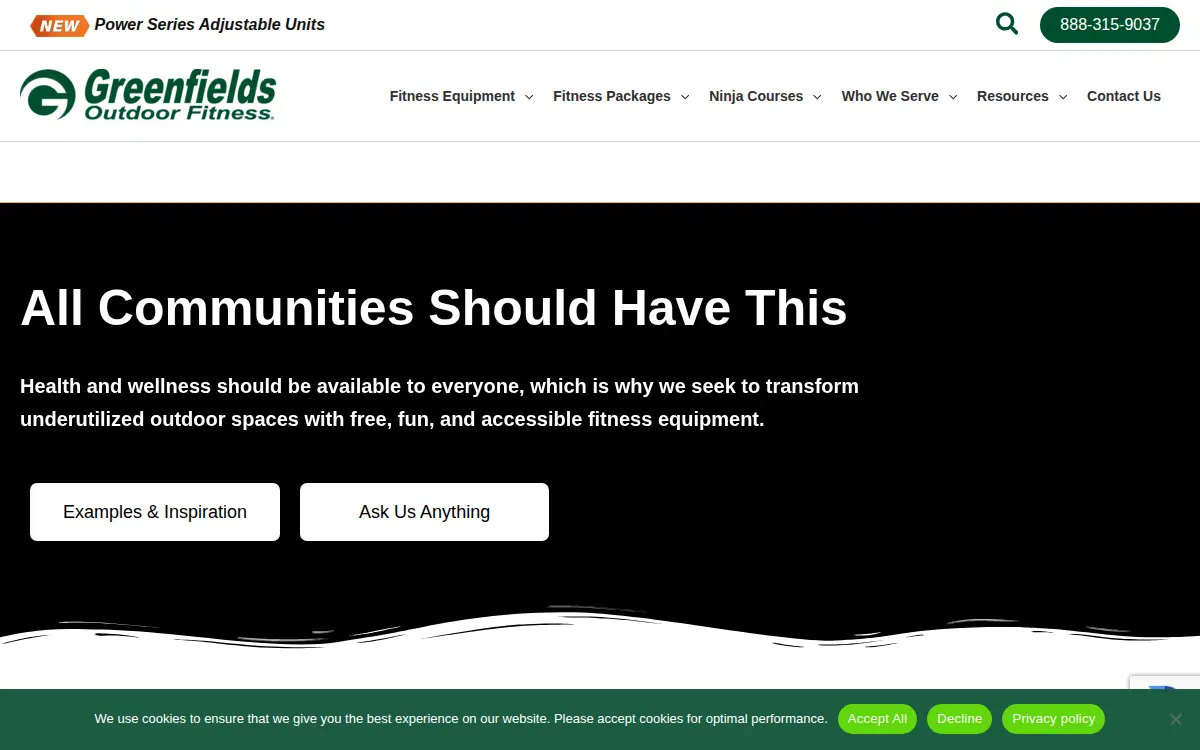 Homepage of Greenfields Outdoor Fitness, INC