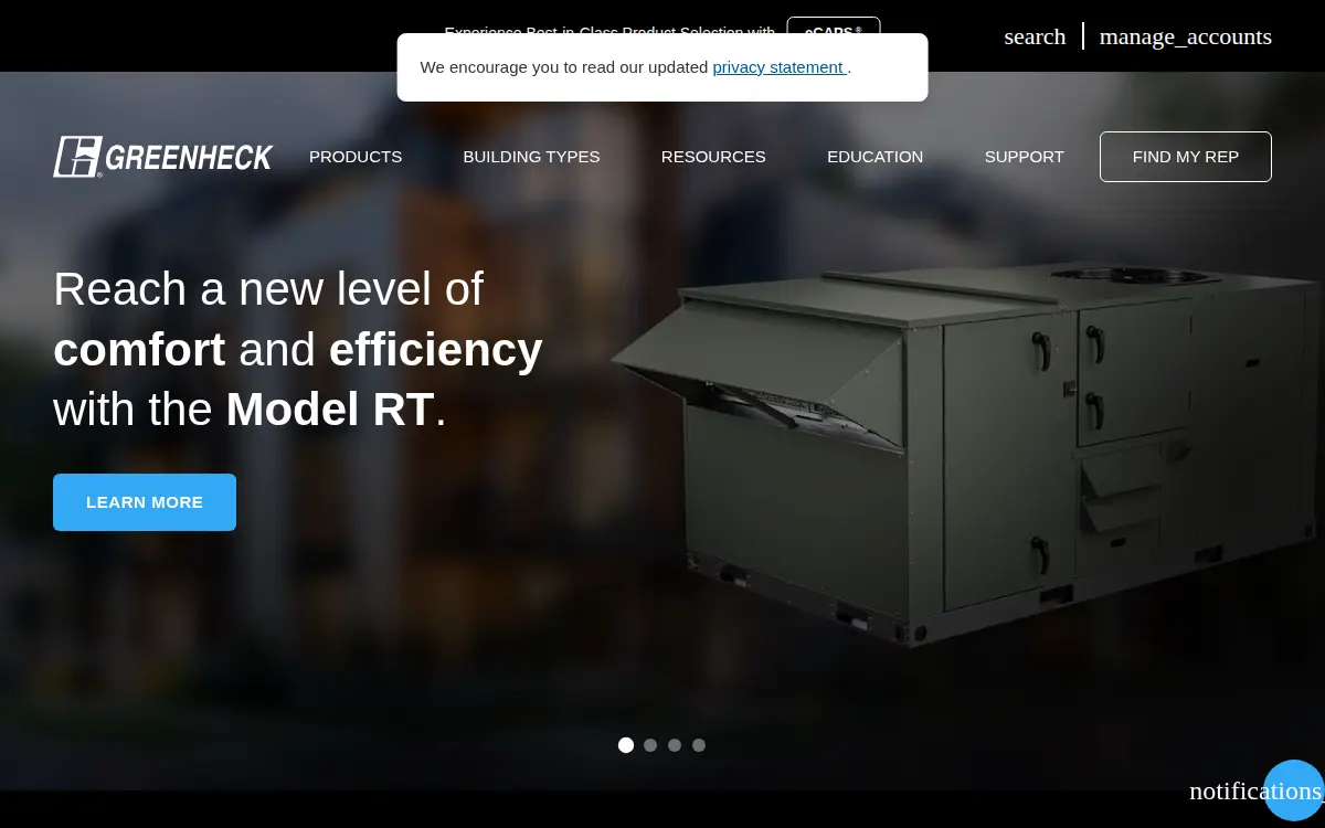 Homepage of Greenheck Fan Corporation