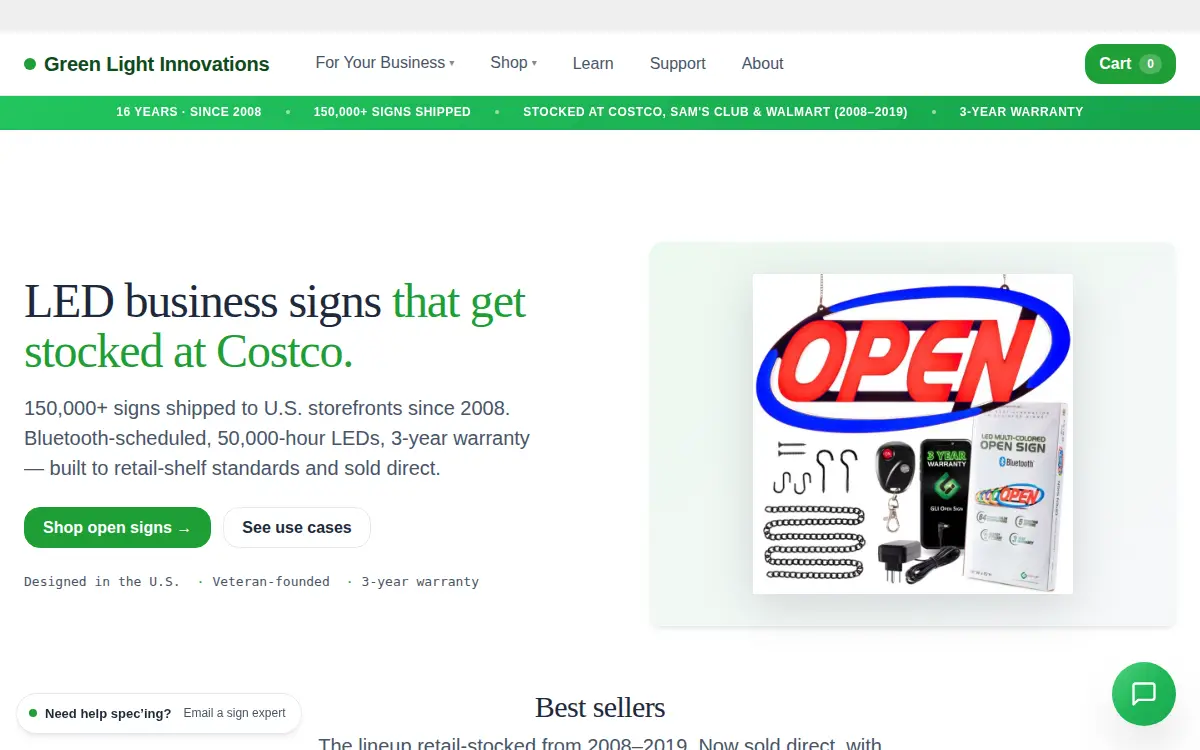 Homepage of Green Light Innovations INC.