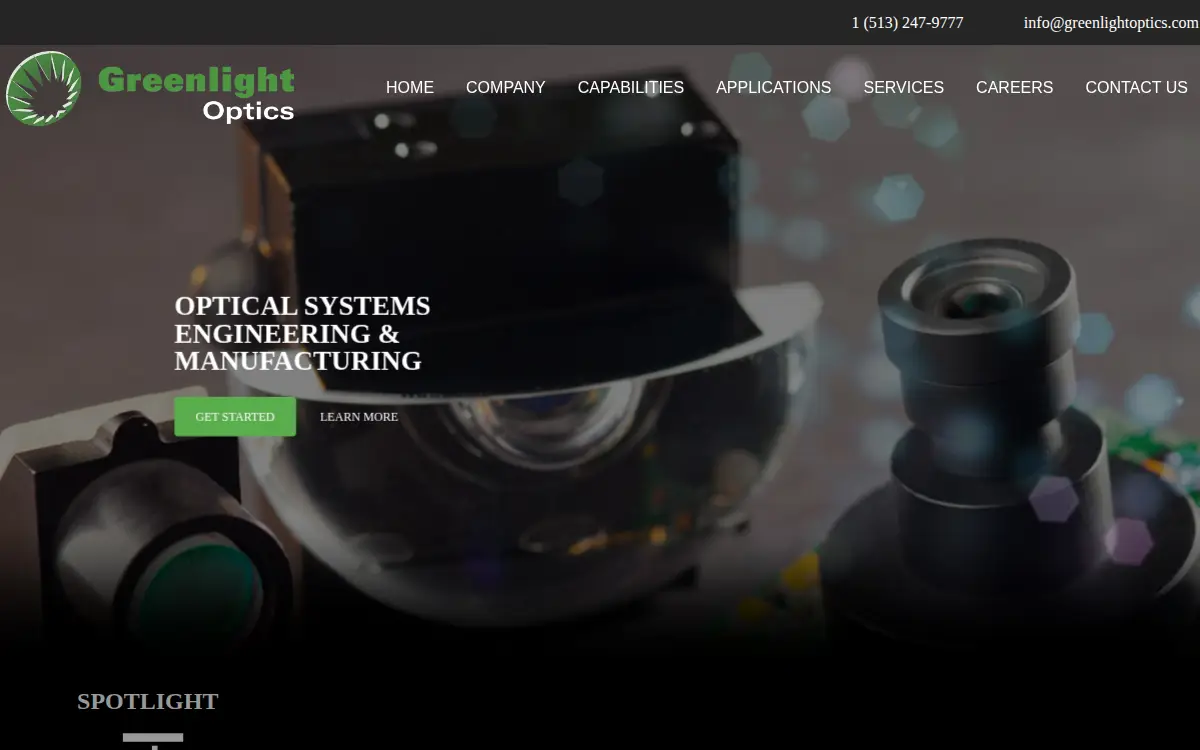 Homepage of Greenlight Optics LLC
