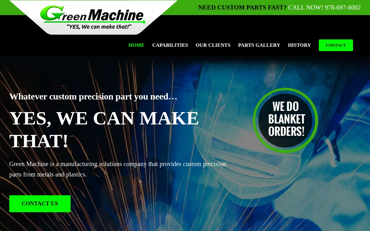 Homepage of Green Machine Company of Rockingham LLC