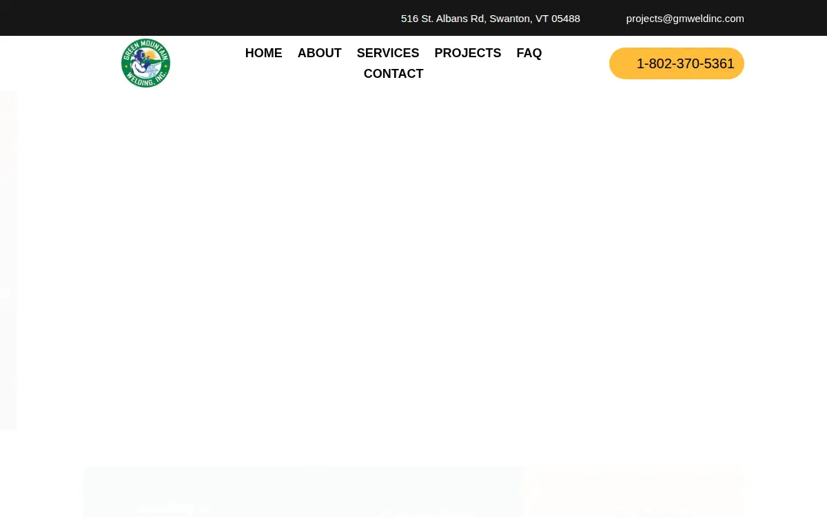 Homepage of Green Mountain Welding, INC.