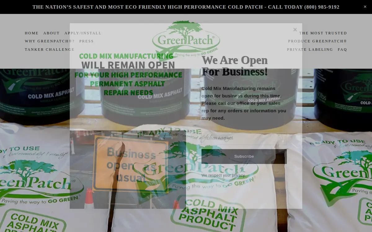 Homepage of Cold Mix Manufacturing CORP.