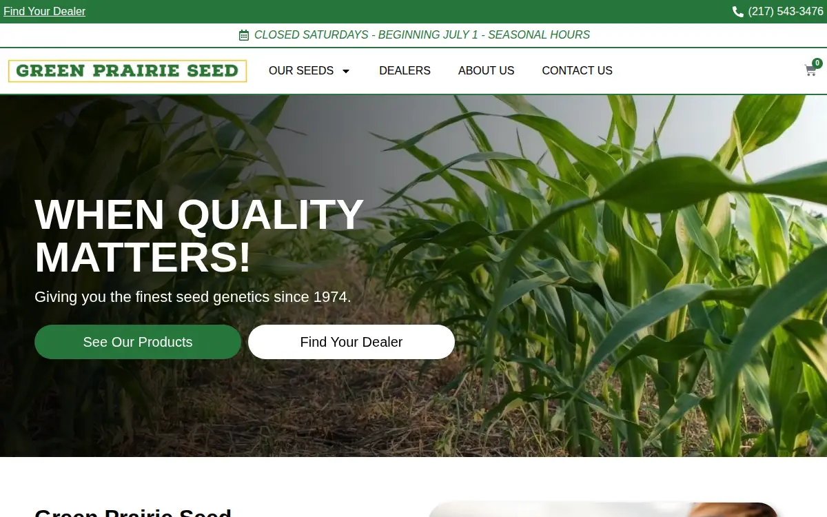 Homepage of Green Prairie Seed Company, LLC