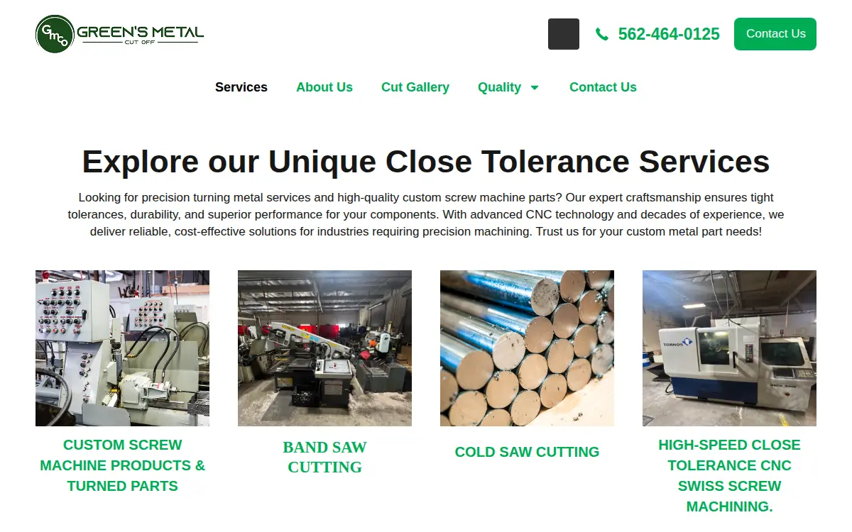Homepage of Green's Metal Cut-off CORP