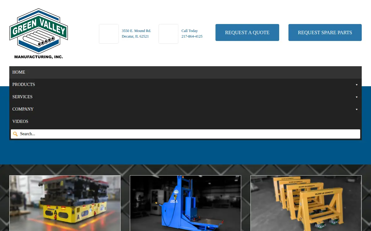 Homepage of Green Valley Manufacturing of Illinois, INC.