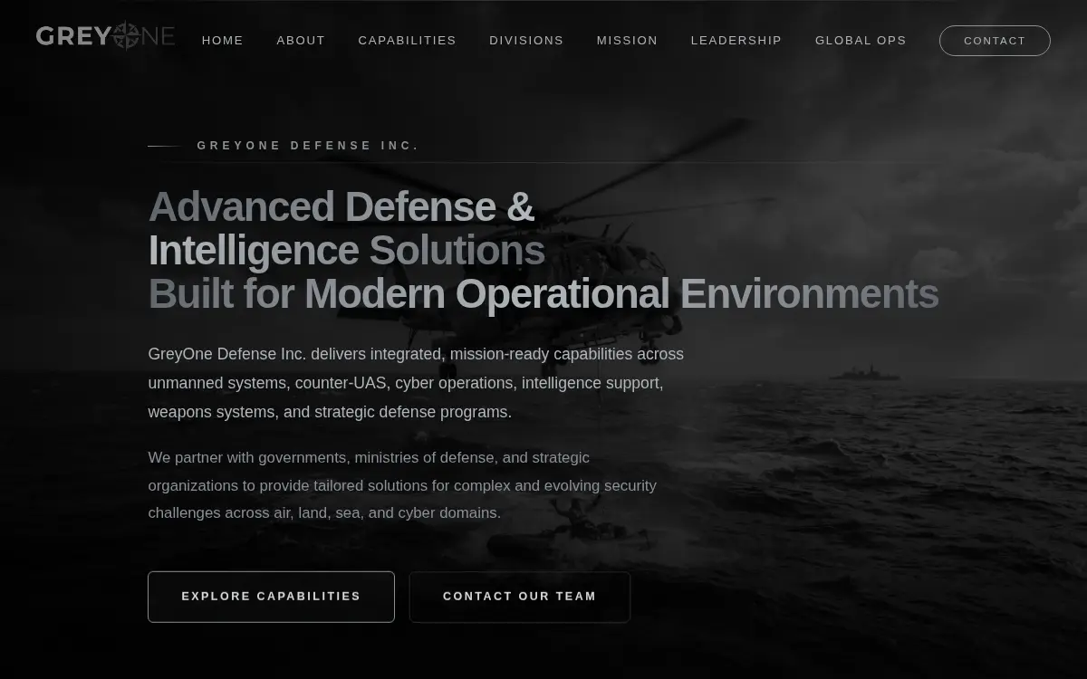 Homepage of Greyone Defense INC