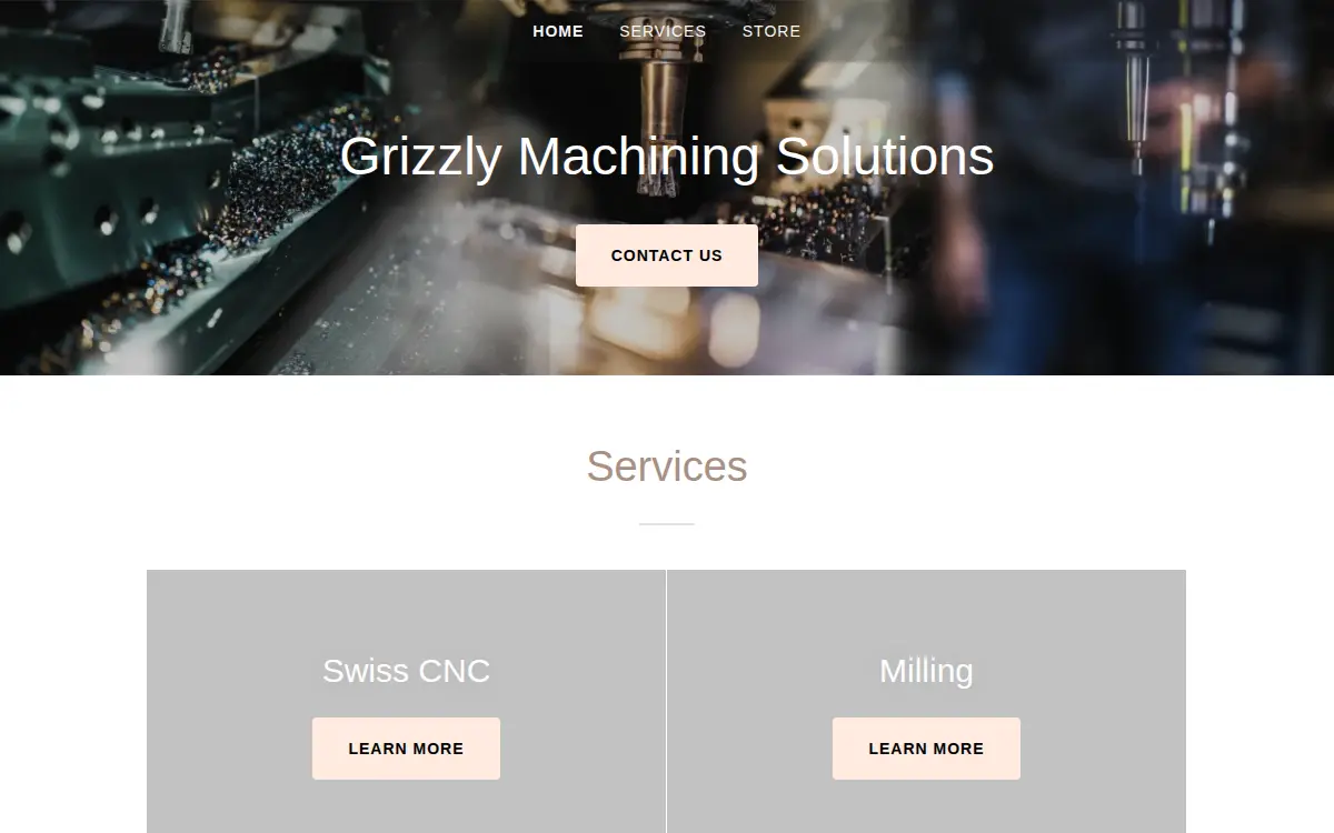 Homepage of Grizzly Machining Solutions LLC
