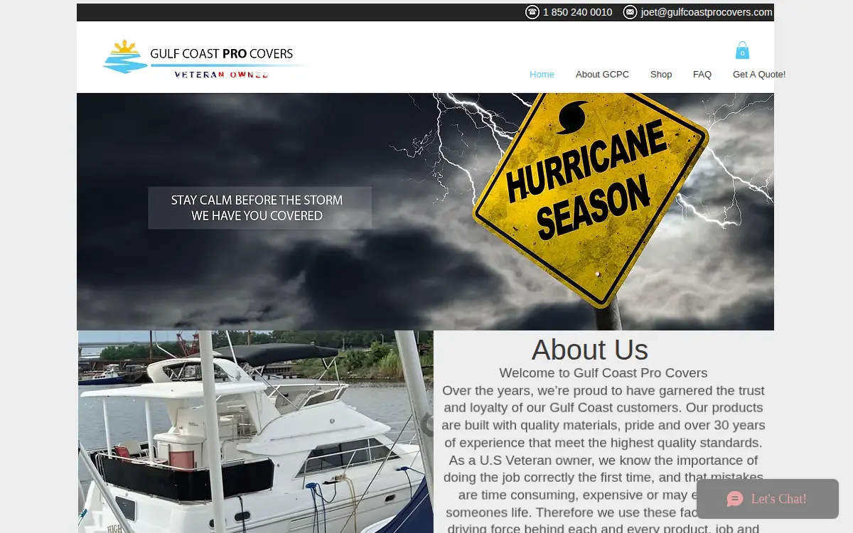 Homepage of Gulf Coast Pro Covers LLC