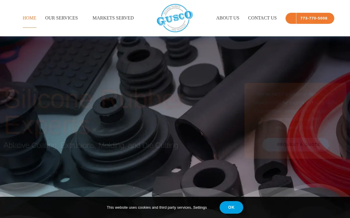 Homepage of Gusco Silicone Rubber & Services, LLC