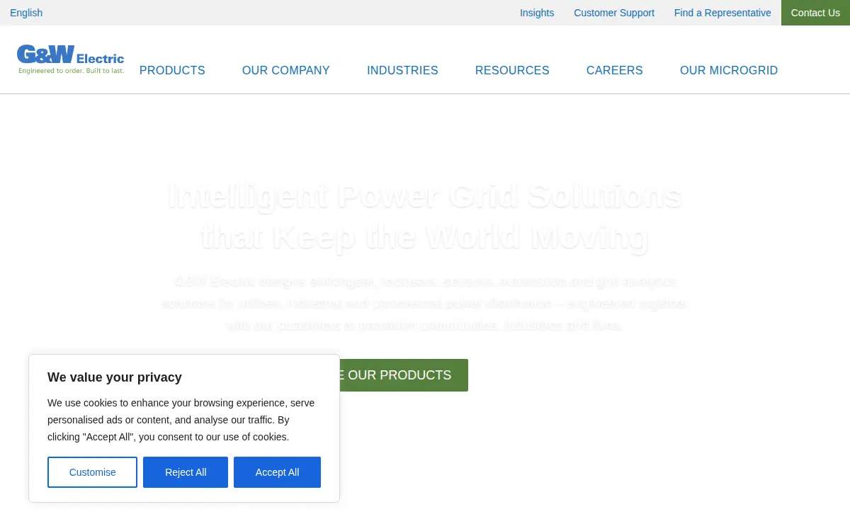 Homepage of G & W Electric CO