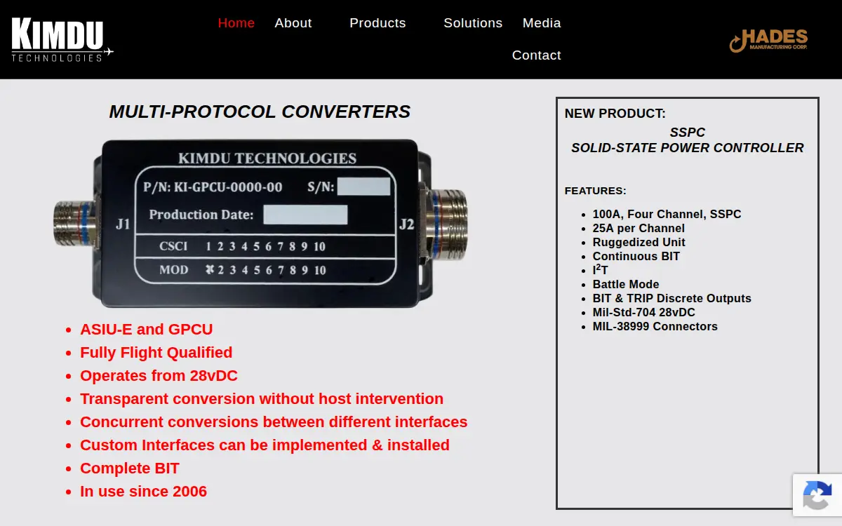 Homepage of Hades Manufacturing Corporation