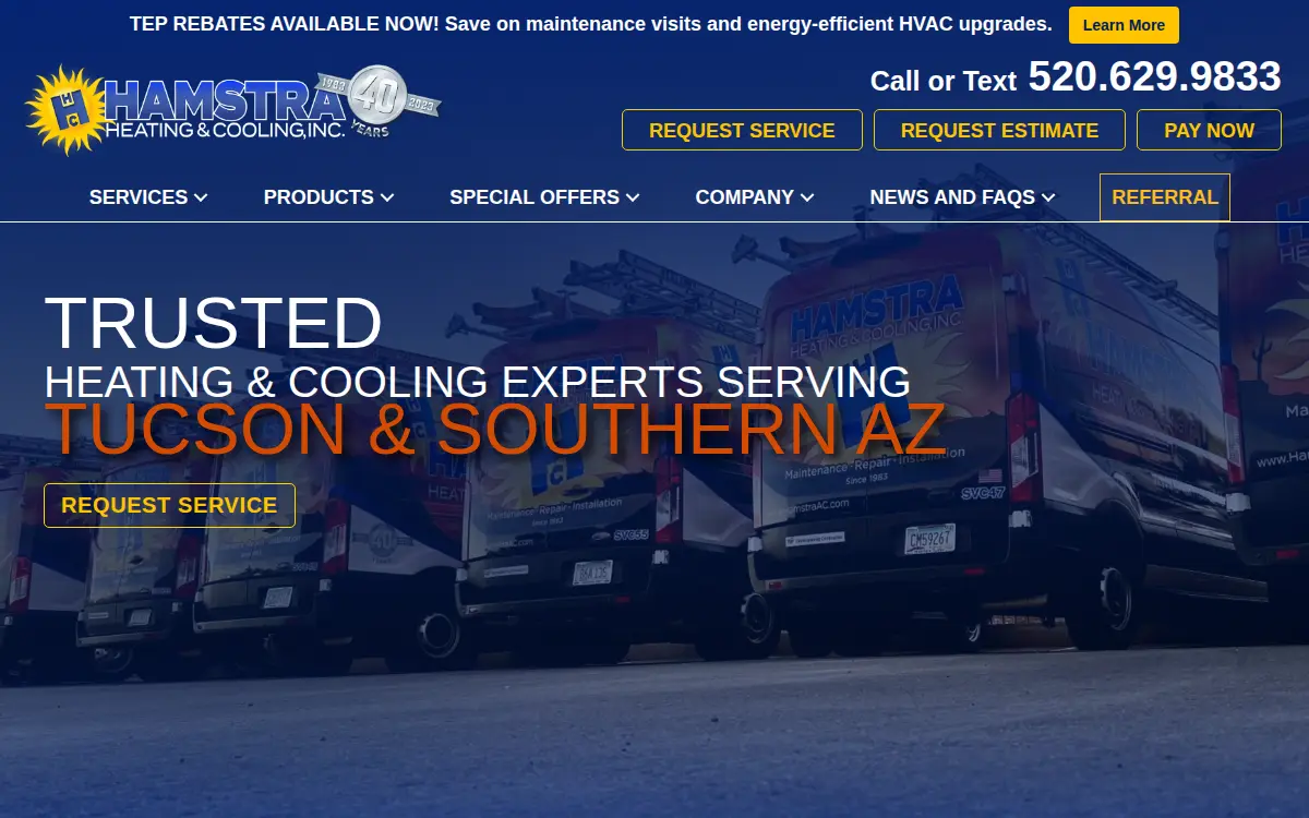 Homepage of Hamstra Heating & Cooling, INC