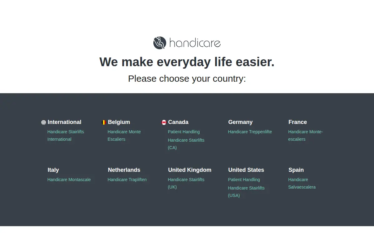 Homepage of Handicare USA LLC