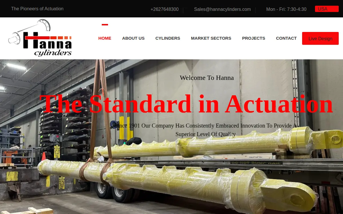 Homepage of Hanna Cylinders LLC