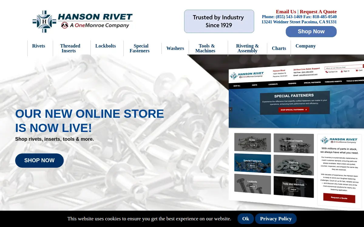 Homepage of Hanson Rivet & Supply CO