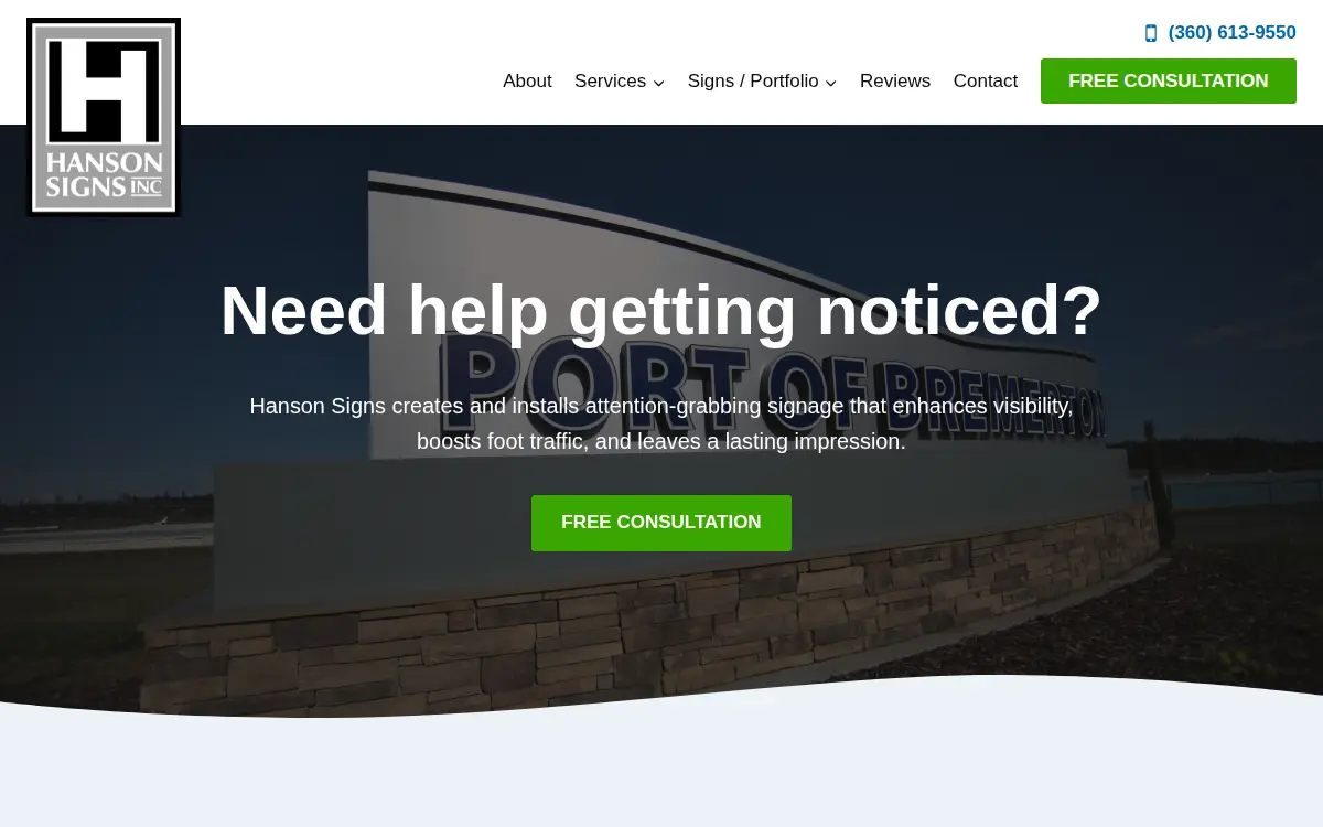 Homepage of Hanson Sign Company, INC.